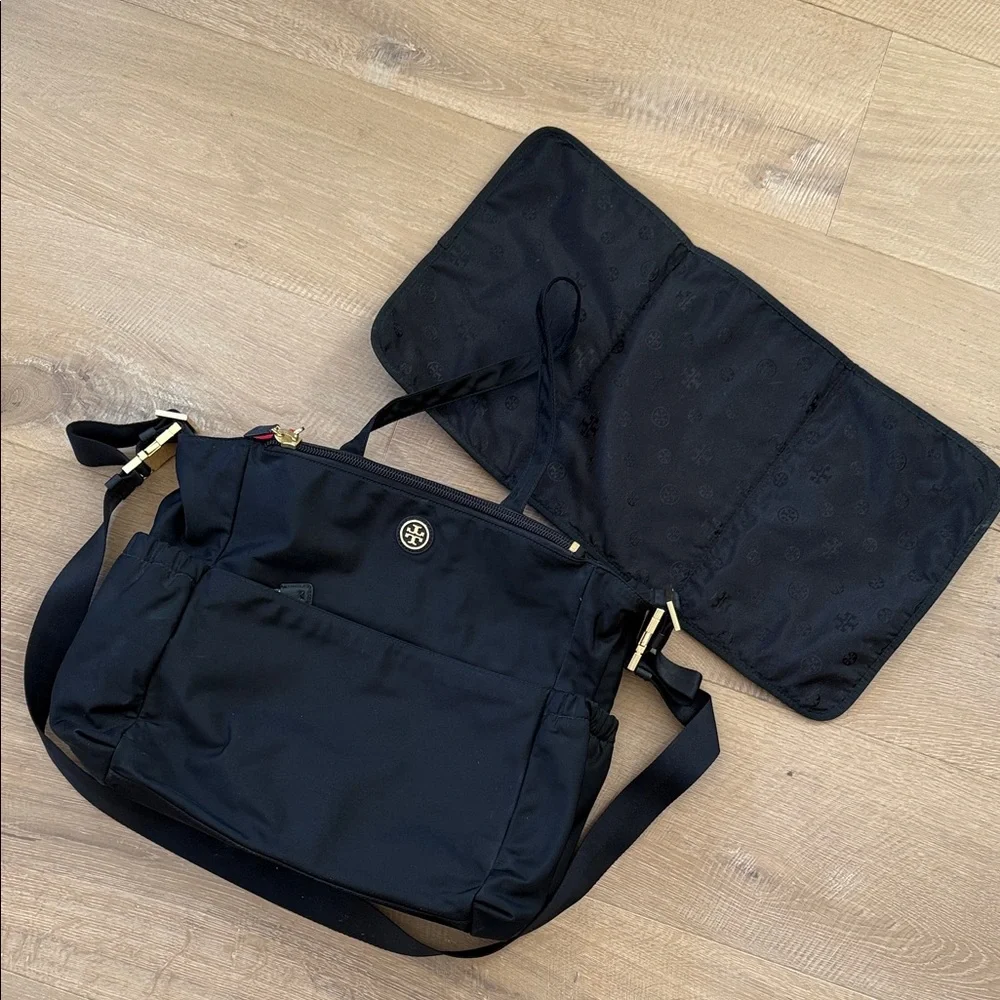 Tory Burch Black Nylon Baby Bag Tote with Gold-Tone Logo
